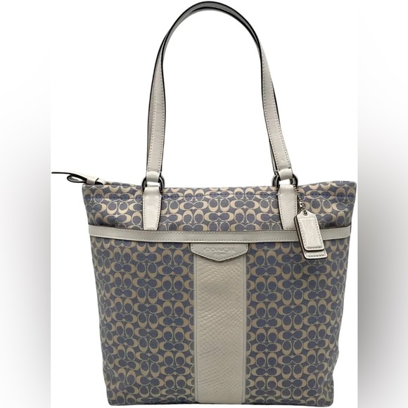 Coach Handbags - Coach Chambray Signature C Ivory Python Embossed Leather Tote Bag